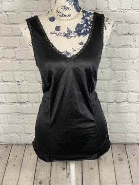 Velrose Black Nylon Lace Trim Tank Full Slip Camisole Size 40